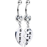 Clear Gem Best Friend Dedicated Heart Dangle Belly Ring Set