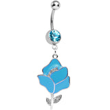 Aqua Gem Stainless Steel Blue Opera Flower Dangle Belly Ring