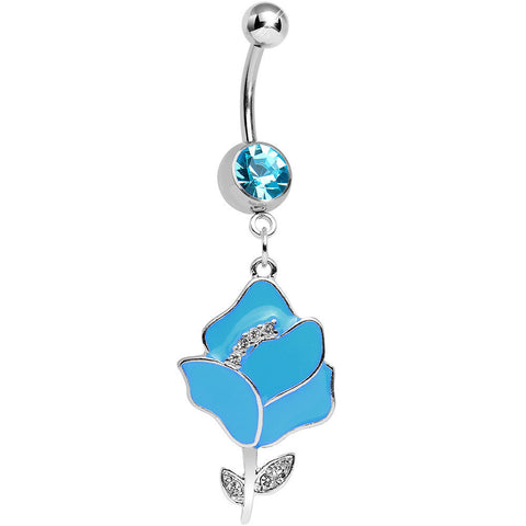 Aqua Gem Stainless Steel Blue Opera Flower Dangle Belly Ring