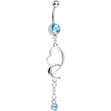 Aqua Cubic Zirconia Fathoms of Love Heart Dangle Belly Ring
