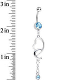 Aqua Cubic Zirconia Fathoms of Love Heart Dangle Belly Ring