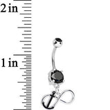Black Double Cubic Zirconia Captain Anchor Infinity Dangle Belly Ring