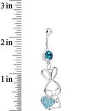 Aqua Cubic Zirconia Hugging Heart Bunny Dangle Belly Ring
