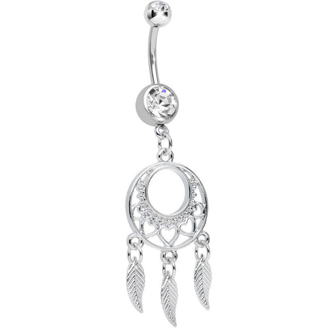 Clear Double CZ Lost in Dreamland Dreamcatcher Dangle Belly Ring