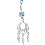 Aqua Double CZ Lost in Dreamland Dreamcatcher Dangle Belly Ring