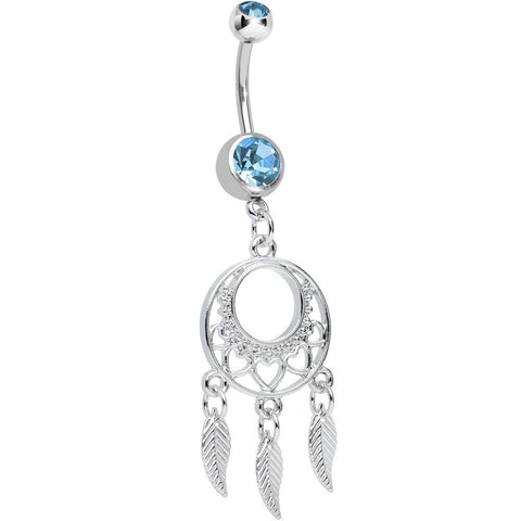 Aqua Double CZ Lost in Dreamland Dreamcatcher Dangle Belly Ring