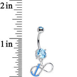 Aqua Double Cubic Zirconia Captain Anchor Infinity Dangle Belly Ring