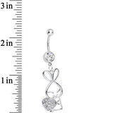 Clear Cubic Zirconia Hugging Heart Bunny Dangle Belly Ring