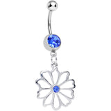 Blue CZ Sunny Season Hollow Flower Dangle Belly Ring
