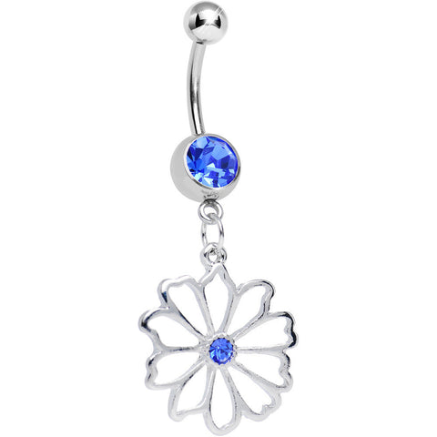 Blue CZ Sunny Season Hollow Flower Dangle Belly Ring