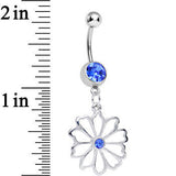 Blue CZ Sunny Season Hollow Flower Dangle Belly Ring