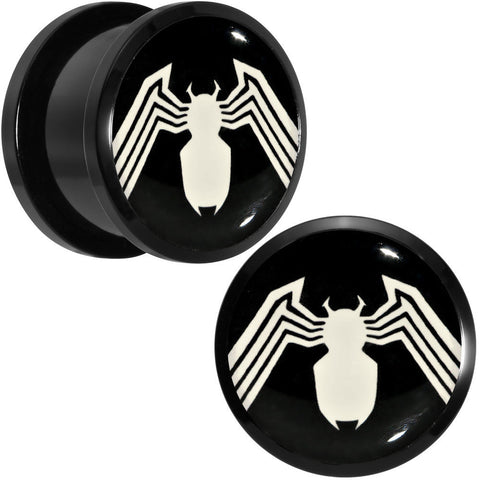 5/8 Licensed White Spider-Man Logo Black PVD Screw Fit Plugs Set