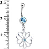 Aqua CZ Sunny Season Hollow Flower Dangle Belly Ring