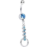 Aqua Gem Zig Zag Ribbon Door Knocker Dangle Belly Ring