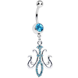 Aqua Gem Magnifique Fleur de Lis Dangle Belly Ring