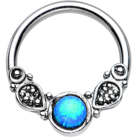 14G 1/2 Synthetic Blue Opal Tribal Fantasy Captive Ring