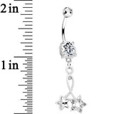 Clear Double Gem Twin String of White Stars Dangle Belly Ring