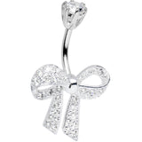 925 Sterling Silver Clear CZ Sparkling Shoestring Bow Tie Belly Ring