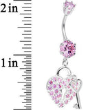 925 Sterling Silver Pink CZ Secret Love Heart Lock Dangle Belly Ring