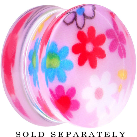 22mm Acrylic Pink Multicolored Flower Power Saddle Plug