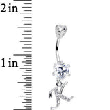 925 Sterling Silver Clear CZ Ornate Script Initial K Dangle Belly Ring