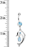 Aqua Cubic Zirconia Glamorous Frisking Dolphin Dangle Belly Ring