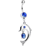Blue Cubic Zirconia Glamorous Frisking Dolphin Dangle Belly Ring