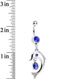 Blue Cubic Zirconia Glamorous Frisking Dolphin Dangle Belly Ring