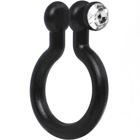 Clear Gem Black Bioplast Clip On Non-Pierced Fake Nose Ring Hoop