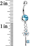 Aqua Gem Unlock Your Luck Clover Heart Key Dangle Belly Ring