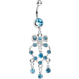 Aqua Gem Bow Tie Decorative Hollow Heart Dangle Belly Ring