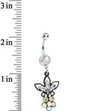 Aurora Gem Power of the Dual Black Flower Dangle Belly Ring
