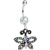 Aurora Gem Sublime Sparkling Black Butterfly Dangle Belly Ring