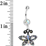 Aurora Gem Sublime Sparkling Black Butterfly Dangle Belly Ring