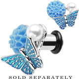 2G Blue Acrylic Flower Aqua Butterfly Single Flare Steel Plug