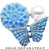 2G Blue Acrylic Flower Aqua Butterfly Single Flare Steel Plug