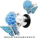 0G Blue Acrylic Flower Aqua Butterfly Single Flare Steel Plug