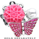 00G Pink Acrylic Flower Pink Butterfly Single Flare Steel Plug