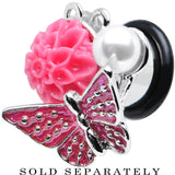 00G Pink Acrylic Flower Pink Butterfly Single Flare Steel Plug