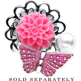 1/2 Pink Acrylic Flower Pink Butterfly Single Flare Steel Plug