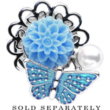 1/2 Blue Acrylic Flower Aqua Butterfly Single Flare Steel Plug