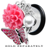 9/16 Pink Acrylic Flower Pink Butterfly Single Flare Steel Plug
