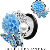 9/16 Blue Acrylic Flower Aqua Butterfly Single Flare Steel Plug