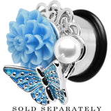9/16 Blue Acrylic Flower Aqua Butterfly Single Flare Steel Plug