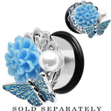 5/8 Blue Acrylic Flower Aqua Butterfly Single Flare Steel Plug
