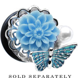 5/8 Blue Acrylic Flower Aqua Butterfly Single Flare Steel Plug