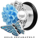 5/8 Blue Acrylic Flower Aqua Butterfly Single Flare Steel Plug