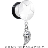 Clear Gem Angel Wing and White Star Single Flare Dangle Plug Sizes 5mm to 14mm
