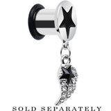 0G Clear Gem Angel Wing and Black Star Single Flare Dangle Plug