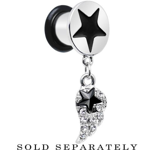 0G Clear Gem Angel Wing and Black Star Single Flare Dangle Plug